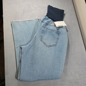 Motherhood Maternity Jeans XL Light Wash Straight Leg Raw Hem Full Belly Panel